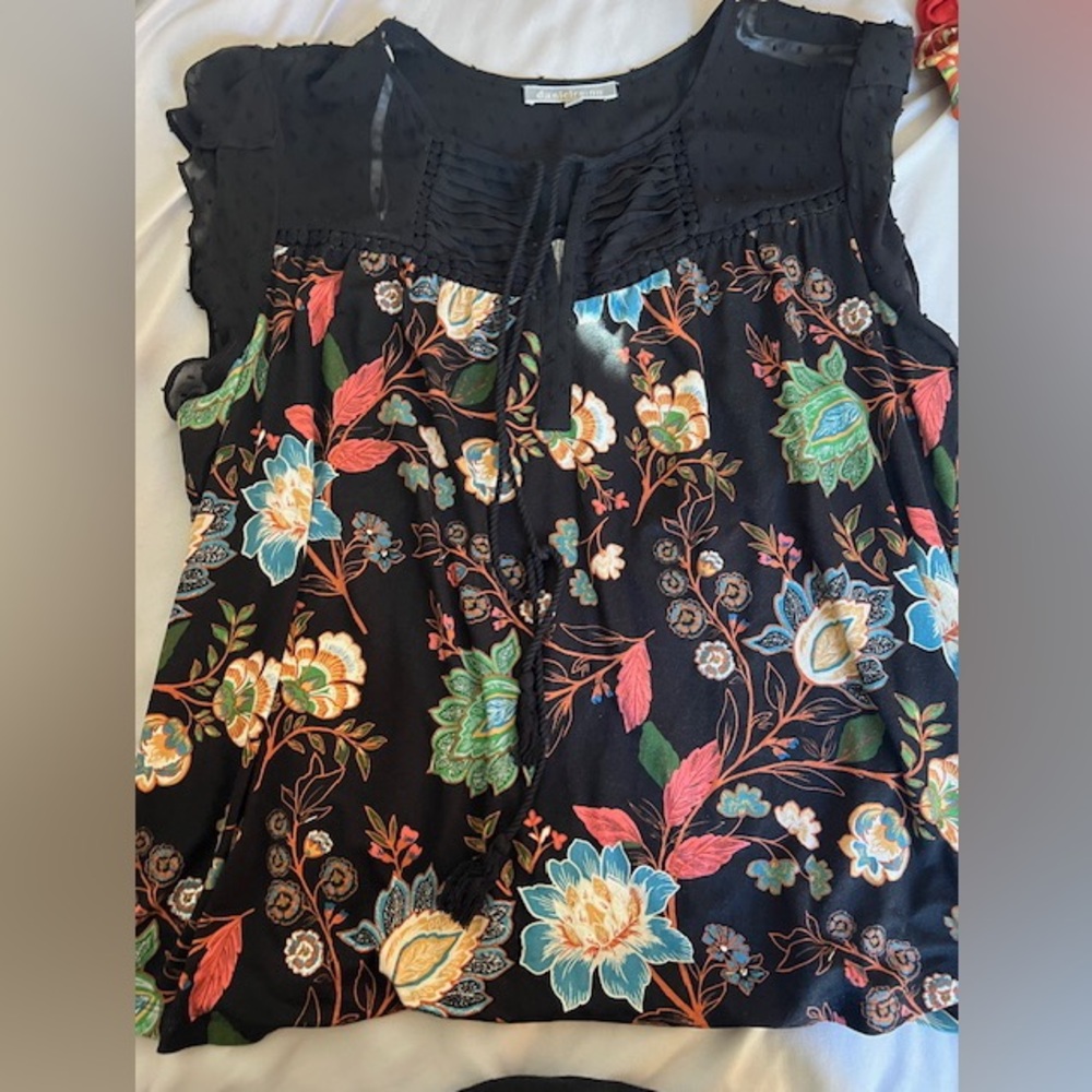 Daniel Rainn Black floral Textured Blouse